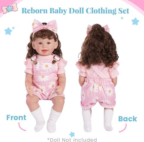 Babeside 4 PCS Rebond Baby Doll Cloths for 17-22 Inch Babydolls ، و Smit Pink Flower Dolls Salms LifeLike Reborn Baby Accessories with Headhand and Socks for Dolls Dolls Girl in Saudi Arabia