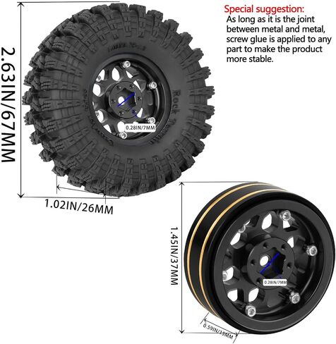 1.3" Wheel Tires for 1/18 1/24 Trx4m SCX24 RC Crawler,(4PCS),1.3 Beadlock Aluminum RC Wheel Rims Brass Rings All Terrain RC Tires,Colour in Saudi Arabia