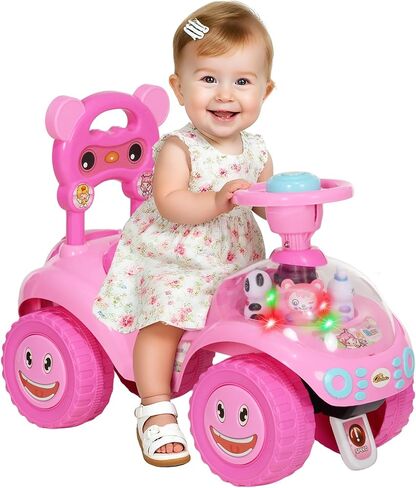 QABA Toddler Push Car ، قدمًا من القدم إلى أرضية مع قرن وضوء وموسيقى وعجلة قيادة وجهاز مضاد للخلل وتحت تخزين المقاعد ، سيارة انزلاق للأطفال للفتيات الفتيات 18-36 شهرًا ، أزرق in Saudi Arabia