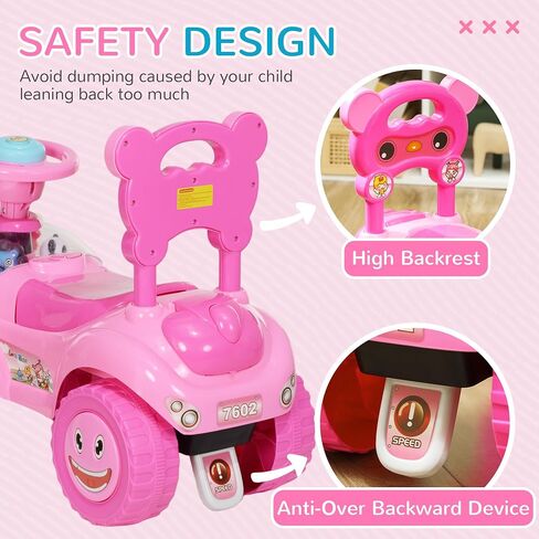 QABA Toddler Push Car ، قدمًا من القدم إلى أرضية مع قرن وضوء وموسيقى وعجلة قيادة وجهاز مضاد للخلل وتحت تخزين المقاعد ، سيارة انزلاق للأطفال للفتيات الفتيات 18-36 شهرًا ، أزرق in Saudi Arabia