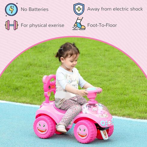 QABA Toddler Push Car ، قدمًا من القدم إلى أرضية مع قرن وضوء وموسيقى وعجلة قيادة وجهاز مضاد للخلل وتحت تخزين المقاعد ، سيارة انزلاق للأطفال للفتيات الفتيات 18-36 شهرًا ، أزرق in Saudi Arabia