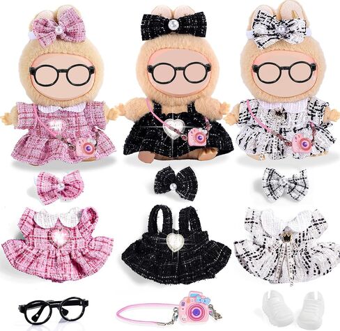iBayda Total 3 Sets Doll Clothes Accessories for 17cm Dolls Include: 3 Hats, 3 Tops, 3 Rompers, 1 Bag, 1 Glasses and 1 Shoes- Soft & Stylish Costume Accessories (Doll Not Icluded) in Kuwait