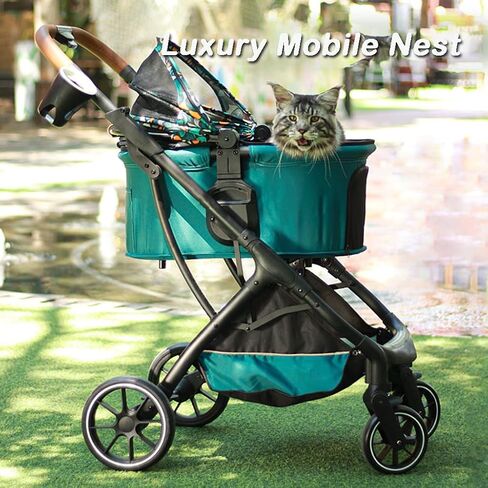 Pet Cat Stroller قابلة للطي متعددة الكلب كراسي الدفع للكلاب الصغيرة مع حامل الكأس ، عربة Cat Cat Dog Buggy عربات الحيوانات الأليفة القابلة للفصل للكلاب الصغيرة والمتوسطة (الأخضر) in Kuwait