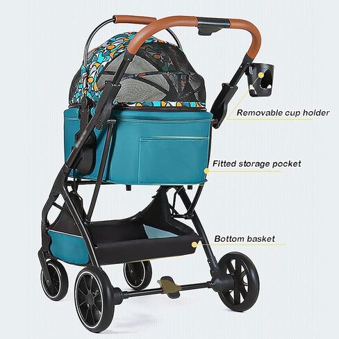Pet Cat Stroller قابلة للطي متعددة الكلب كراسي الدفع للكلاب الصغيرة مع حامل الكأس ، عربة Cat Cat Dog Buggy عربات الحيوانات الأليفة القابلة للفصل للكلاب الصغيرة والمتوسطة (الأخضر) in Kuwait