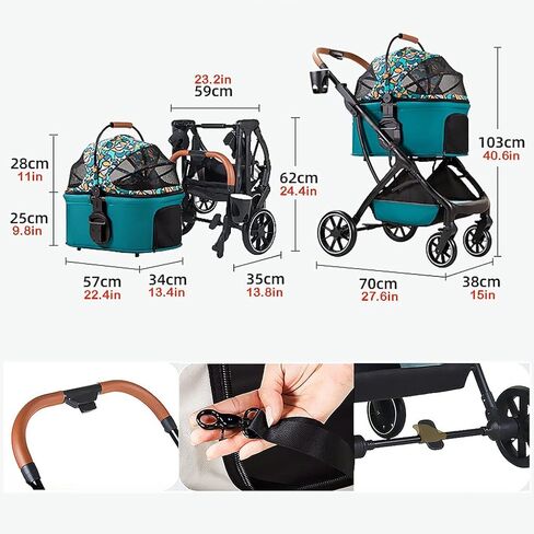Pet Cat Stroller قابلة للطي متعددة الكلب كراسي الدفع للكلاب الصغيرة مع حامل الكأس ، عربة Cat Cat Dog Buggy عربات الحيوانات الأليفة القابلة للفصل للكلاب الصغيرة والمتوسطة (الأخضر) in Kuwait