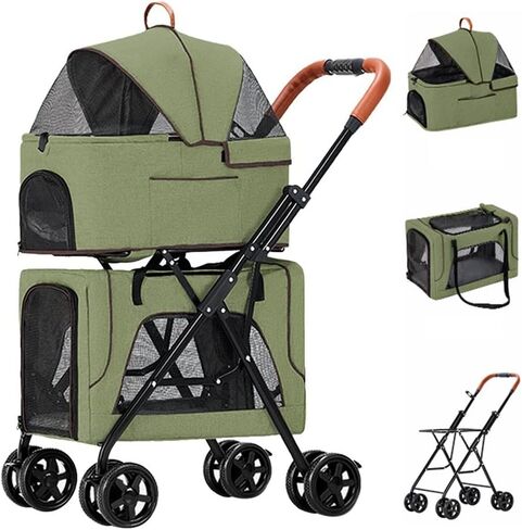 عربة الحيوانات الأليفة قابلة للطي عربة الأليفة Pet Pet for 2 Dog/Cats ، مزدوج الطبقات Cat Dog Chicksair كبيرة لتوأم أو متعددة حاملة سفر قابلة للفصل (الأزرق) in Kuwait