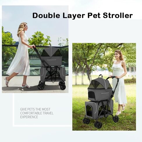 عربة مزدوجة Cat Dog Cat Predable Travel Carrier ، 4 Wheel Pet Dog Clagner Strollers خفيفة الوزن للحيوانات الأليفة للكلاب والقطط ، رائعة لتوأمة أو متعددة (زرقاء) (أزرق) in Kuwait