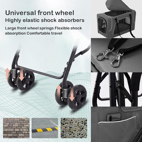 عربة مزدوجة Cat Dog Cat Predable Travel Carrier ، 4 Wheel Pet Dog Clagner Strollers خفيفة الوزن للحيوانات الأليفة للكلاب والقطط ، رائعة لتوأمة أو متعددة (زرقاء) (أزرق) in Kuwait