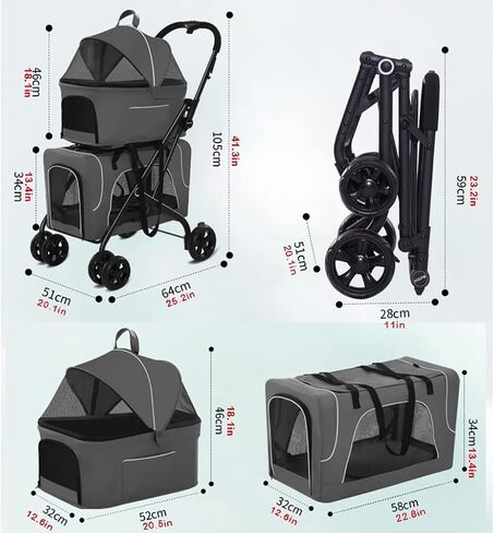 عربة مزدوجة Cat Dog Cat Predable Travel Carrier ، 4 Wheel Pet Dog Clagner Strollers خفيفة الوزن للحيوانات الأليفة للكلاب والقطط ، رائعة لتوأمة أو متعددة (زرقاء) (أزرق) in Kuwait