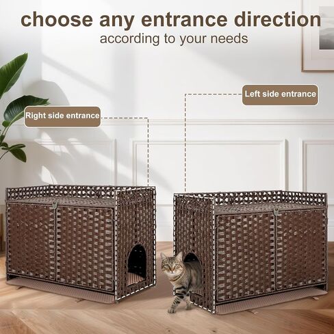 Handwoven Rattan Cat Litter Box Enclosure Furniture - Hidden Cabinet with Odor-Control Mat, Anti-Spill Fence & Secure S-Hooks for Living Room/Bedroom, 18.2"x18.2"x24.5" (Natural) in Saudi Arabia
