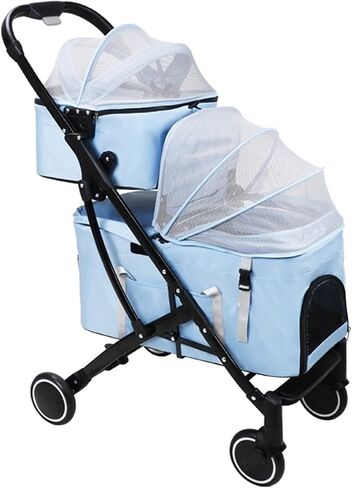 Double-Layer Pet Stroller for Cats and Dogs, Double Travel Dog Pram Strollers Detachable Pet Stroller Pushchair Cat Buggy Cart Carrier Dog Pushchair for Twin or Multiple (Purple) in Saudi Arabia