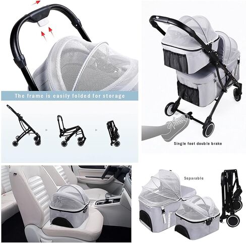 Double-Layer Pet Stroller for Cats and Dogs, Double Travel Dog Pram Strollers Detachable Pet Stroller Pushchair Cat Buggy Cart Carrier Dog Pushchair for Twin or Multiple (Purple) in Saudi Arabia