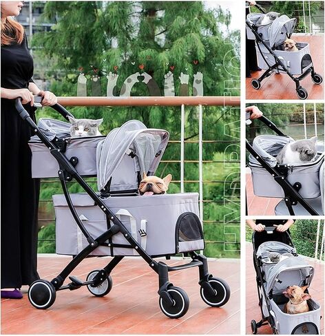 Double-Layer Pet Stroller for Cats and Dogs, Double Travel Dog Pram Strollers Detachable Pet Stroller Pushchair Cat Buggy Cart Carrier Dog Pushchair for Twin or Multiple (Purple) in Saudi Arabia