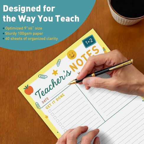 Sweetzer & Orange Teacher Planner Pad – Weekly Undated Lesson Planner for Teachers – 60 Tear-Off Sheets – 9" x 6" Compact Desk Notepad with Notes and Contact Section – Stylish Peach Border in Saudi Arabia