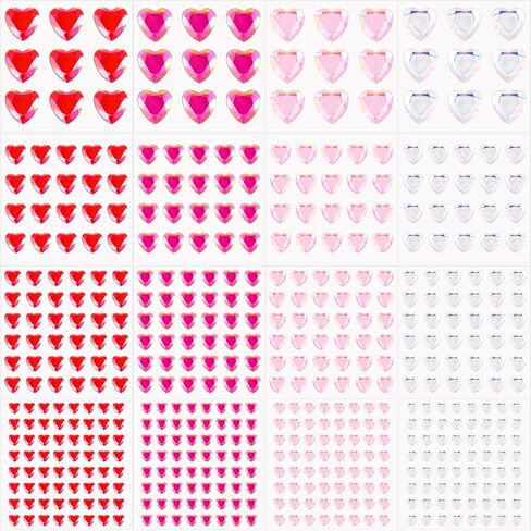 Chuangdi 516 PCS Heart Rhinestones Sticker Acrylic Heart Gems ملصقات الكريستال الأحجار الكريمة ذاتية لاصقة من الأحجار الكريهان في الجوهرة للحرف اليدوية DIY (لون مشرق) in Saudi Arabia