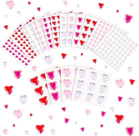 Chuangdi 516 PCS Heart Rhinestones Sticker Acrylic Heart Gems ملصقات الكريستال الأحجار الكريمة ذاتية لاصقة من الأحجار الكريهان في الجوهرة للحرف اليدوية DIY (لون مشرق) in Saudi Arabia