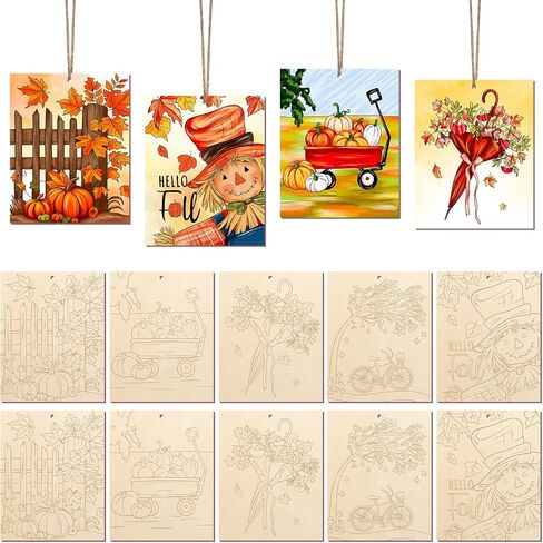Cochie 10pcs كبيرة الهالوين الحرف الخشبية غير المكتملة للطلاء للأطفال البالغين ، والزخارف الخشبية السائبة للطلاء ، وشرائح الخشب الشبح القابلة للطلاء القابلة للطلاء مع الحبال in Saudi Arabia