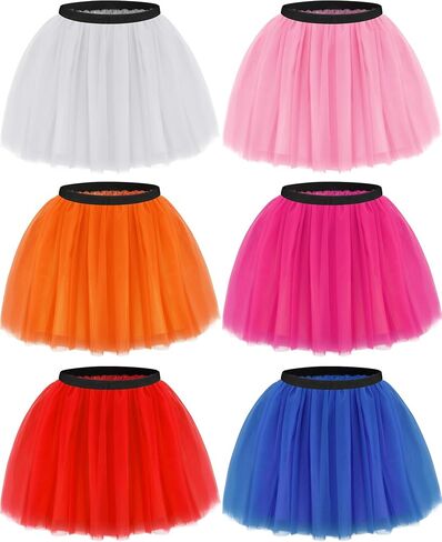 6 Pcs Women's Tutu Skirt Colorful Lightweight Dance Runners Tutu Elastic 3 Layered Tulle Neon Tutu Classic 1980s Costumes for Women Dress up Birthday Party, 6 Colors in Saudi Arabia