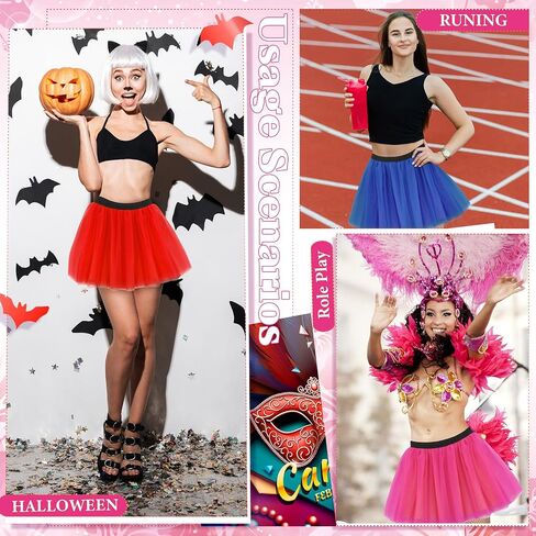 6 Pcs Women's Tutu Skirt Colorful Lightweight Dance Runners Tutu Elastic 3 Layered Tulle Neon Tutu Classic 1980s Costumes for Women Dress up Birthday Party, 6 Colors in Saudi Arabia