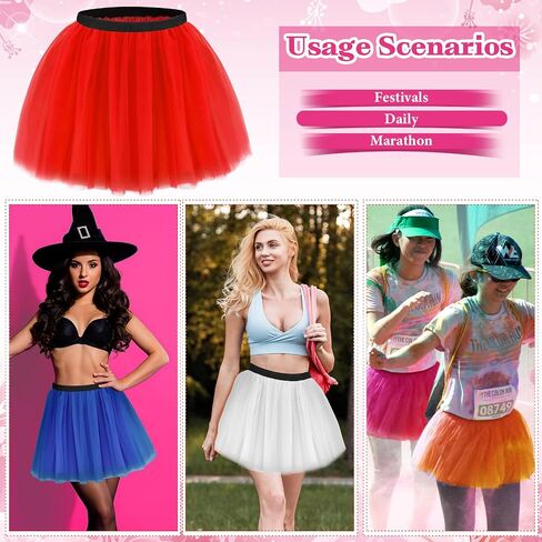 6 Pcs Women's Tutu Skirt Colorful Lightweight Dance Runners Tutu Elastic 3 Layered Tulle Neon Tutu Classic 1980s Costumes for Women Dress up Birthday Party, 6 Colors in Saudi Arabia