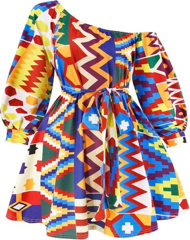 فستان مطبوع من Mocure African Dashiki بأكمام طويلة متوسط ​​الطول مناسب لفساتين Foraml A Line in Kuwait