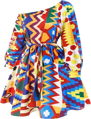 فستان مطبوع من Mocure African Dashiki بأكمام طويلة متوسط ​​الطول مناسب لفساتين Foraml A Line in Kuwait