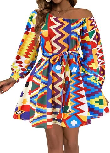 فستان مطبوع من Mocure African Dashiki بأكمام طويلة متوسط ​​الطول مناسب لفساتين Foraml A Line in Kuwait
