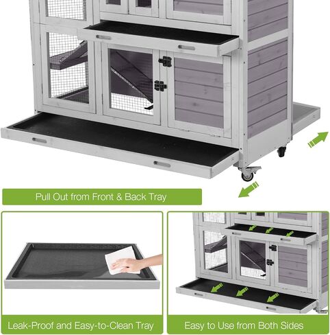 GUTINNEEN Large Rabbit Hutch Indoor with Chew-Proof Ramp, 47" Wooden Bunny Cage Guinea Pig Cages with Casters, Leak-Resistant Trays for Rabbits, Guinea Pigs, Small Animals in Kuwait