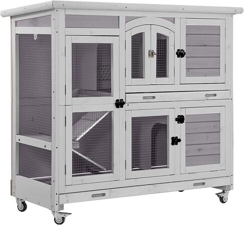 GUTINNEEN Large Rabbit Hutch Indoor with Chew-Proof Ramp, 47" Wooden Bunny Cage Guinea Pig Cages with Casters, Leak-Resistant Trays for Rabbits, Guinea Pigs, Small Animals in Kuwait