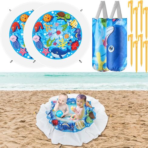 2 Sets 6.5 x 6.5 ft Baby Beach Pool for Toddler Beach Pool Blanket 2 in 1 Waterproof Sandproof Kiddie with Portable Carrying Water Bag, Flexible Foldable Sand for Kid Vacation Picnic in Saudi Arabia
