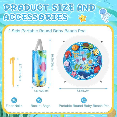 2 Sets 6.5 x 6.5 ft Baby Beach Pool for Toddler Beach Pool Blanket 2 in 1 Waterproof Sandproof Kiddie with Portable Carrying Water Bag, Flexible Foldable Sand for Kid Vacation Picnic in Saudi Arabia