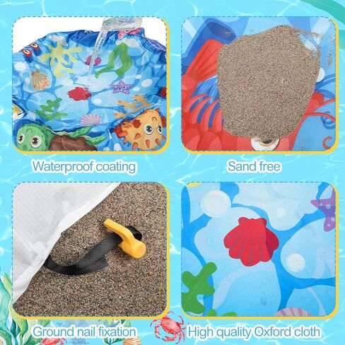 2 Sets 6.5 x 6.5 ft Baby Beach Pool for Toddler Beach Pool Blanket 2 in 1 Waterproof Sandproof Kiddie with Portable Carrying Water Bag, Flexible Foldable Sand for Kid Vacation Picnic in Saudi Arabia