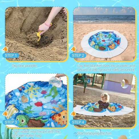 2 Sets 6.5 x 6.5 ft Baby Beach Pool for Toddler Beach Pool Blanket 2 in 1 Waterproof Sandproof Kiddie with Portable Carrying Water Bag, Flexible Foldable Sand for Kid Vacation Picnic in Saudi Arabia