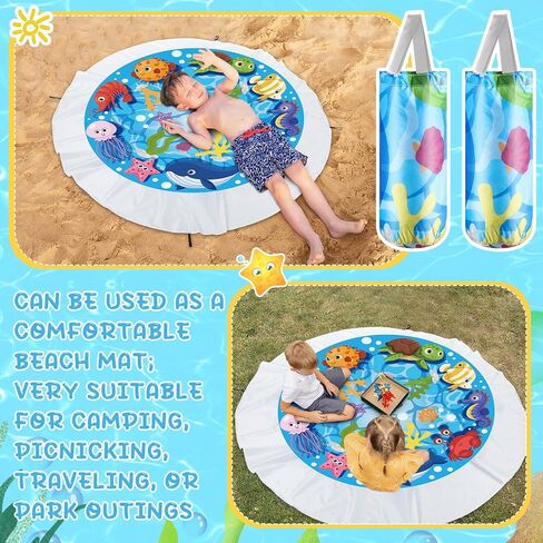 2 Sets 6.5 x 6.5 ft Baby Beach Pool for Toddler Beach Pool Blanket 2 in 1 Waterproof Sandproof Kiddie with Portable Carrying Water Bag, Flexible Foldable Sand for Kid Vacation Picnic in Saudi Arabia