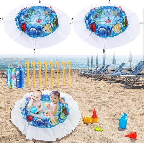 2 Sets 6.5 x 6.5 ft Baby Beach Pool for Toddler Beach Pool Blanket 2 in 1 Waterproof Sandproof Kiddie with Portable Carrying Water Bag, Flexible Foldable Sand for Kid Vacation Picnic in Saudi Arabia
