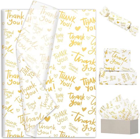 JarThenaAMCS 100 Sheets Thank You Tissue Paper Gold Gift Wrapping Paper for DIY Arts Crafts Holiday Wedding Baby Shower Birthday, 14 x 20 Inch in Saudi Arabia