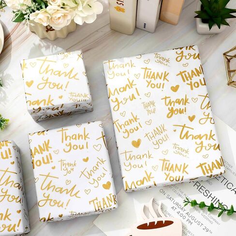 JarThenaAMCS 100 Sheets Thank You Tissue Paper Gold Gift Wrapping Paper for DIY Arts Crafts Holiday Wedding Baby Shower Birthday, 14 x 20 Inch in Saudi Arabia