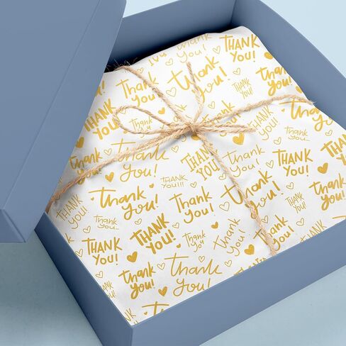 JarThenaAMCS 100 Sheets Thank You Tissue Paper Gold Gift Wrapping Paper for DIY Arts Crafts Holiday Wedding Baby Shower Birthday, 14 x 20 Inch in Saudi Arabia