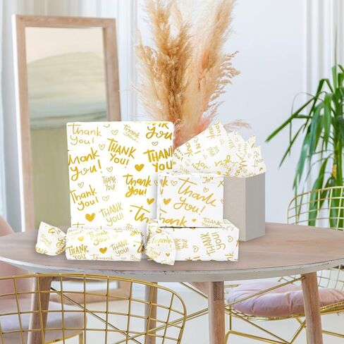 JarThenaAMCS 100 Sheets Thank You Tissue Paper Gold Gift Wrapping Paper for DIY Arts Crafts Holiday Wedding Baby Shower Birthday, 14 x 20 Inch in Saudi Arabia