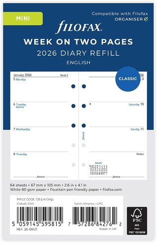 Filofax Mini Week على صفحتين English 2026 يوميات 26-68121 in Kuwait