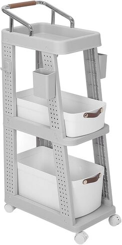 Rolling Utility Cart Mobile Storage Trolley Multifunctional Organizer with Wheels for Office Kitchen Living Room PP ABS Material 26x44x87cm (3 Tier Grey) in Saudi Arabia