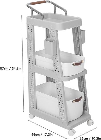 Rolling Utility Cart Mobile Storage Trolley Multifunctional Organizer with Wheels for Office Kitchen Living Room PP ABS Material 26x44x87cm (3 Tier Grey) in Saudi Arabia