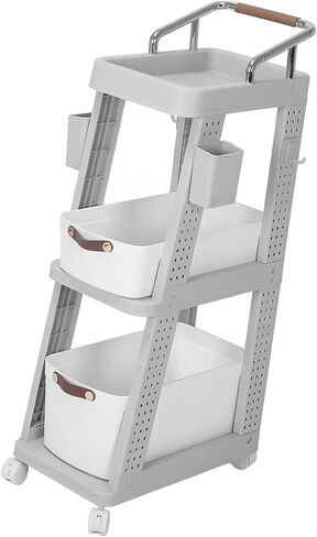 Rolling Utility Cart Mobile Storage Trolley Multifunctional Organizer with Wheels for Office Kitchen Living Room PP ABS Material 26x44x87cm (3 Tier Grey) in Saudi Arabia