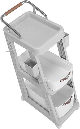 Rolling Utility Cart Mobile Storage Trolley Multifunctional Organizer with Wheels for Office Kitchen Living Room PP ABS Material 26x44x87cm (3 Tier Grey) in Saudi Arabia