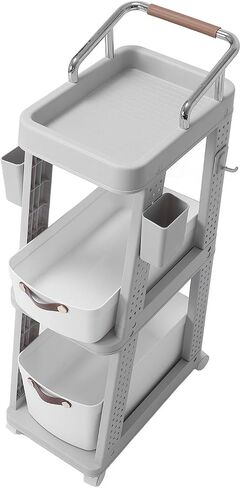 Rolling Utility Cart Mobile Storage Trolley Multifunctional Organizer with Wheels for Office Kitchen Living Room PP ABS Material 26x44x87cm (3 Tier Grey) in Saudi Arabia