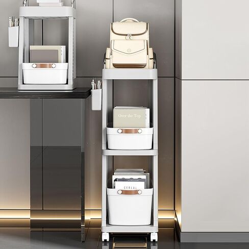 Rolling Utility Cart Mobile Storage Trolley Multifunctional Organizer with Wheels for Office Kitchen Living Room PP ABS Material 26x44x87cm (3 Tier Grey) in Saudi Arabia