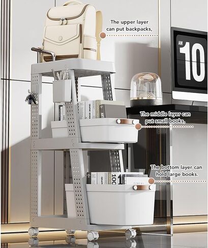 Rolling Utility Cart Mobile Storage Trolley Multifunctional Organizer with Wheels for Office Kitchen Living Room PP ABS Material 26x44x87cm (3 Tier Grey) in Saudi Arabia