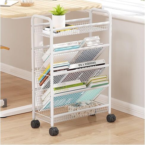 Rolling Book Cart with Wheels Metal Bookshelf and Magazine Rack Compact Desk Storage Organizer for Narrow Spaces Black Floor Standing Corner Display Shelf,Black-6 Tier in Saudi Arabia