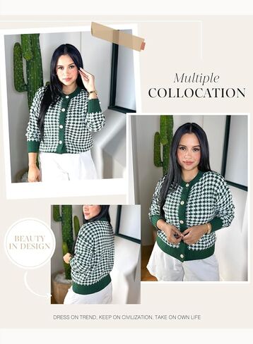 Dokotoo Cardigan Sweaters for Women V Neck Button Down Long Sleeve Plaid Knit Cardigans Sweater Tops in Kuwait