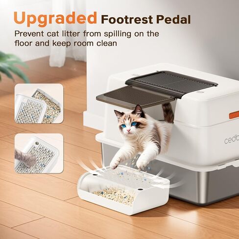 XL Premium Stainless Steel Enclosed Cat Litter Box with Lid, Extra Large Heavy-Duty Metal Litter Box for Big Cats & Multi-Cat Homes|Leak-Proof, Odor-Locking, Non-Stick Surface | Easy Clean (White) in Saudi Arabia